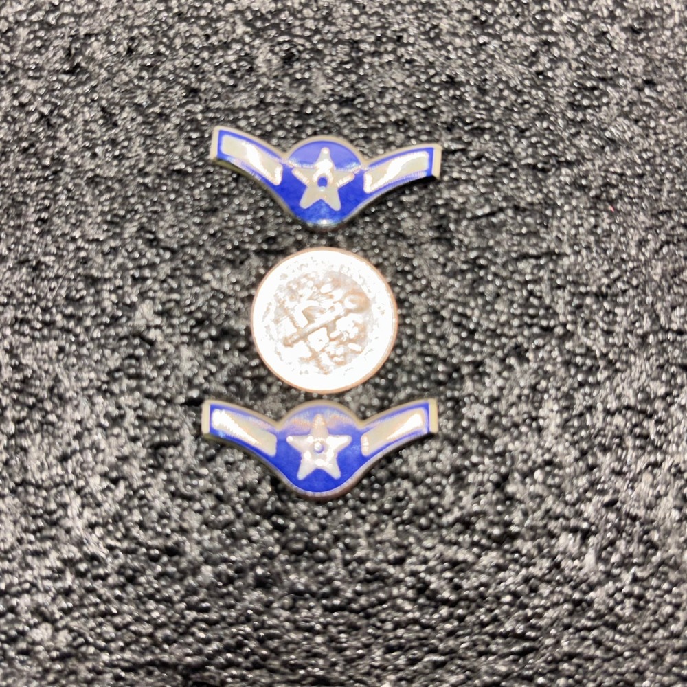 US Air Force USAF Airman E-2 Rank Insignia Pins Blue Silver Enamel Pair LIGI